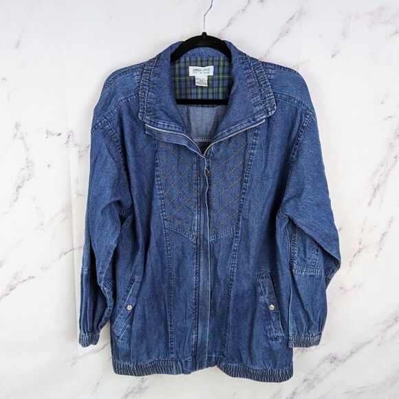Vintage Jackets & Blazers - Vintage 90s Denim Jean Bomber Style Jacket Lightweight Euro Joy Size Medium